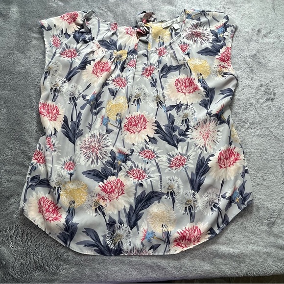 LC Lauren Conrad Large Floral Tie-Neck Cap Sleeve Top - White, Pink & Navy - Picture 2 of 10